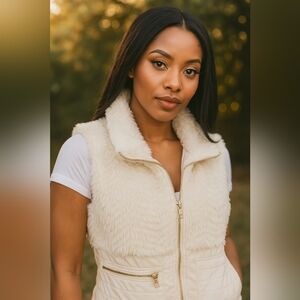 CAVALINI Coquettegirl Cottagecore Women's Cream Sexy Soft Faux Fur Vest (#895)